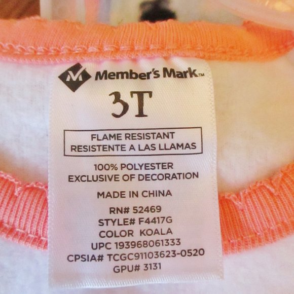 NWT!! Members Mark Girls 3 piece Fleece Pajama Set, Koala, Pink, Blue, Size 3T - Picture 7 of 12
